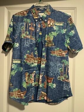 reyn spooner Navy Blue Tropical Tiki Button-Down Shirt
